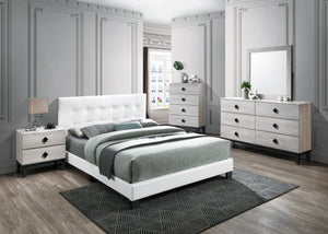 English Elm Modern White Faux Leather Queen Platform Bed Adjustable Headboard Minimalist Frame B011P414679