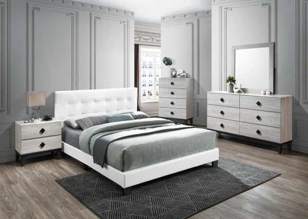 English Elm Modern White Faux Leather Queen Platform Bed Adjustable Headboard Minimalist Frame B011P414679