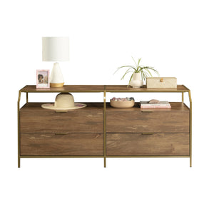 English Elm Dresser, Versatile Brown Finish With Tempered Glass Top - Stylish Storage For Any Room, Quick Assembly B356P402780