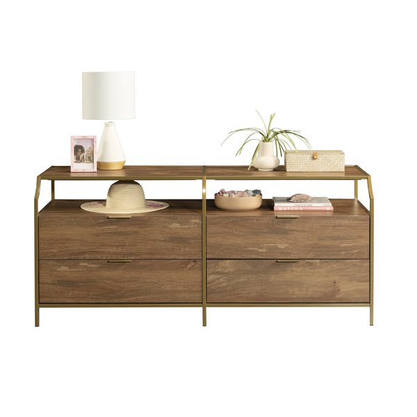 English Elm Dresser, Versatile Brown Finish With Tempered Glass Top - Stylish Storage For Any Room, Quick Assembly B356P402780