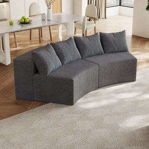 English Elm Corduroy Curved Sectional Sofa with Four Pillows — Modular Semi-Circular Plush Cloud Seating Comfort Grey W834P232283
