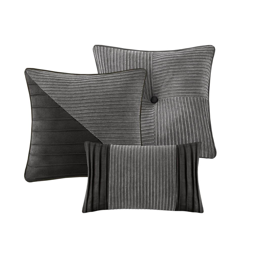 English Elm 7 Piece Micro Corduroy Comforter Set - Luxuriously Soft Grey Queen Set With Decorative Pillows & Shams B035P266661