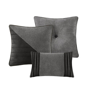 English Elm 7 Piece Micro Corduroy Comforter Set - Luxuriously Soft Grey Queen Set With Decorative Pillows & Shams B035P266661