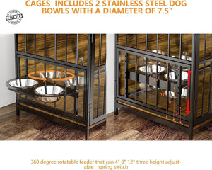 English Elm Dog Crate Furniture Piece with Steel Frame Side Table for Large Breeds Indoor Use T3210P294077