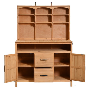 English Elm (with Hutch) Topmax Solid Fir Outdoor Potting Bench Station Cabinets Drawers Patio Garden Natural Wood N717P404332A