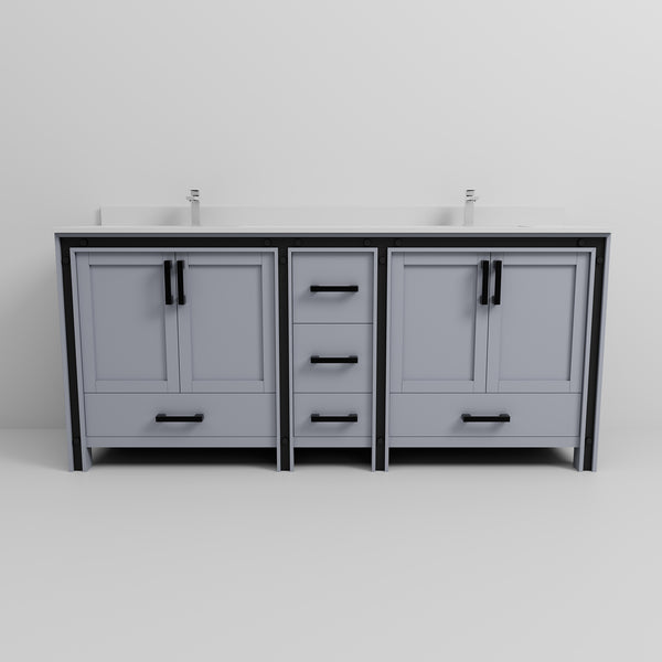 English Elm Dark Grey Double Bath Vanity With White Quartz Top, Faucet Set & Ample Storage For Modern Spaces B2731P260650