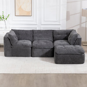 English Elm Modern Chenille Cloud Sectional with Ottoman Deep Sink Modular L Shaped Living Room Sofa Dark Grey W2379S00004