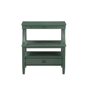 English Elm Newland Vintage Green Storage Nightstand with Drawer, Pull-Out Tray, Fluted Legs & Ample Shelf Space B050P376940