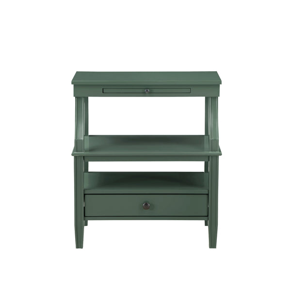 English Elm Newland Vintage Green Storage Nightstand with Drawer, Pull-Out Tray, Fluted Legs & Ample Shelf Space B050P376940