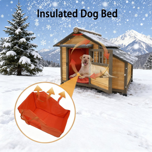 English Elm 50" Solid Wood Outdoor Dog Kennel Insulated Shelter with Shingled Roof for Small Breeds W1431P421934