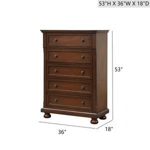 English Elm Meade Solid Wood Bedroom Chest with Felt-Lined Top Drawer, Dovetail Joints & Full-Extension Drawers Cherry 20.5 L x 39.5 W x 53 H B078P384072