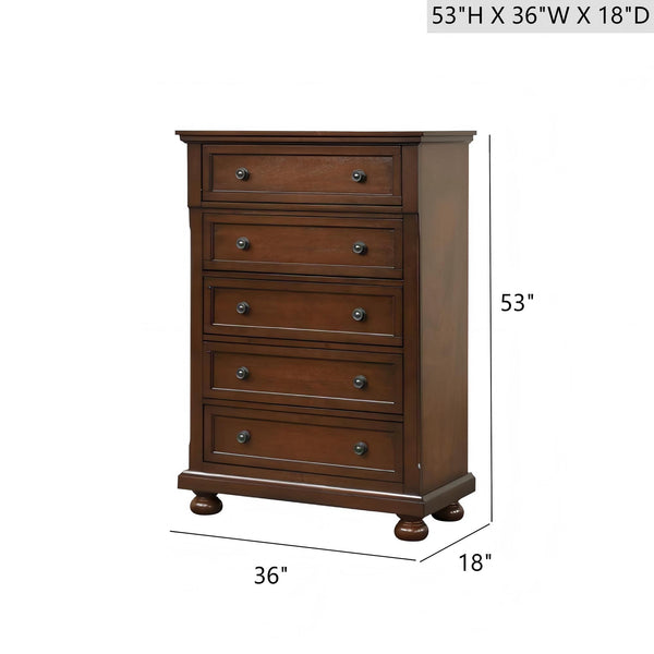 English Elm Meade Solid Wood Bedroom Chest with Felt-Lined Top Drawer, Dovetail Joints & Full-Extension Drawers Cherry 20.5 L x 39.5 W x 53 H B078P384072