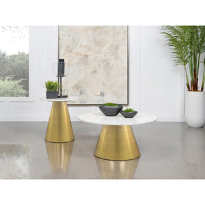 English Elm Landry Genuine Marble Top Round End Table with Gold Pedestal Base for Glam Interiors B062S01410