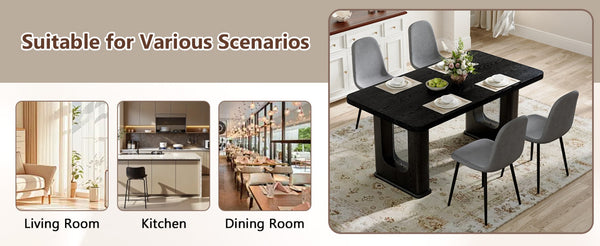 English Elm Table And Chair Set - Modern 64.5" Black Wood Dining Table With 4 Dark Gray Linen-Cotton Chairs W1151S04318-GIGA