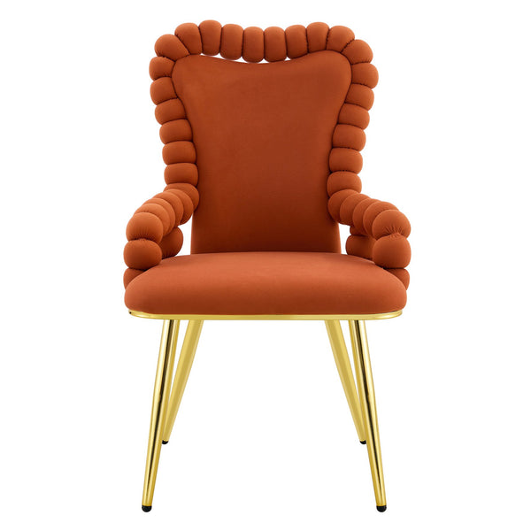 English Elm Set of 2 Velvet Dining Chairs Sculptural Bubble Back Gold Legs Glam Accent Seating W3875P370856