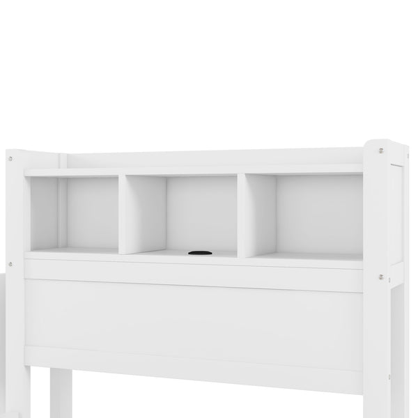 English Elm Twin Wood Storage Bed with Led Headboard Drawers and Pull Out Cabinet for Kids White W2593S00048
