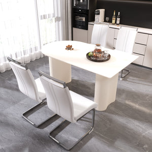 English Elm 63" Modern Cream Dining Table & 4 Ergonomic Pu Armless Chairs Set With Stylish Silver Legs For Home W2189S00429