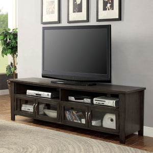 English Elm Transitional TV Console with Dual Cabinets and Open Shelves, 60" Media Stand with Rear Wire Access Gray 75 L x 24 W x 9 H B2741P361960