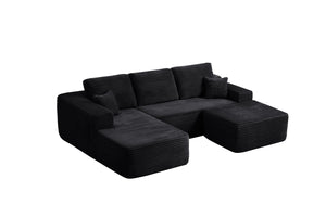 English Elm 104" Modular U-shape Sectional Plush Corduroy Deep Seat Sofa for Modern Living Spaces W3975S00035