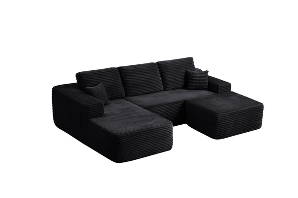 English Elm 104" Modular U-shape Sectional Plush Corduroy Deep Seat Sofa for Modern Living Spaces W3975S00035