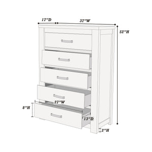English Elm Bedroom Rustic Light Grey 5-Drawer Chest of Drawers — Compact Pine Storage Cabinet, Simple Stylish Design B011P236771