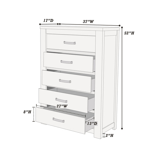 English Elm Bedroom Rustic Light Grey 5-Drawer Chest of Drawers — Compact Pine Storage Cabinet, Simple Stylish Design B011P236771
