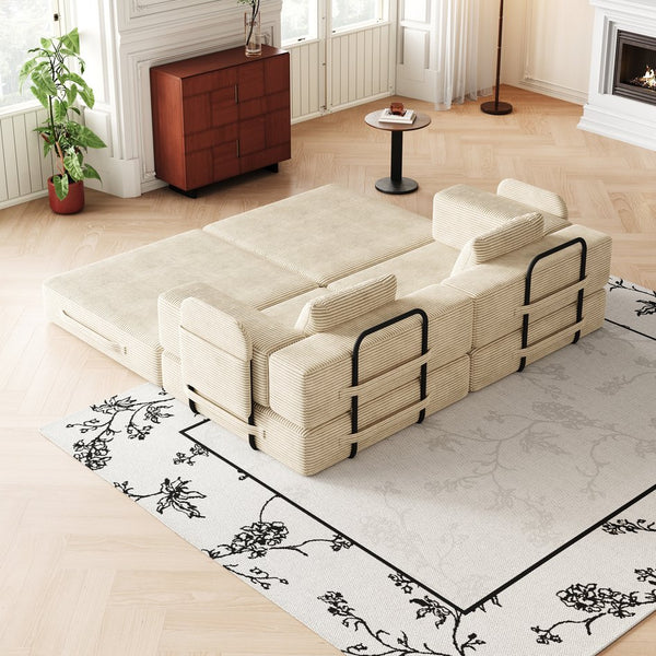 English Elm 72.4 Inch Corduroy Convertible Sofa Bed with Storage Pockets for Living Room W3505P355570
