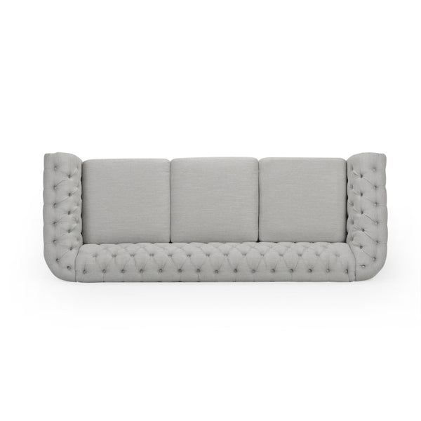 English Elm Christopher Knight Home® - 3 Seater Chesterfield Sofa with Button Tufted Diamond Stitch, Nailhead Accents & Scrolled Arms - Low Profile Grey N771P262584D