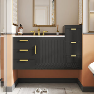 English Elm 30" Bathroom Vanity with Sink — Wall-Mounted Ceramic Basin, Soft-Close Storage, Floating Modern Design Black N710S324096B