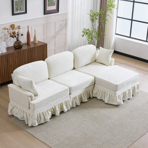English Elm 103.15'' Chenille L-shaped Sectional Sofa with Detachable Pleated Skirt and Ottoman White W3612S00044