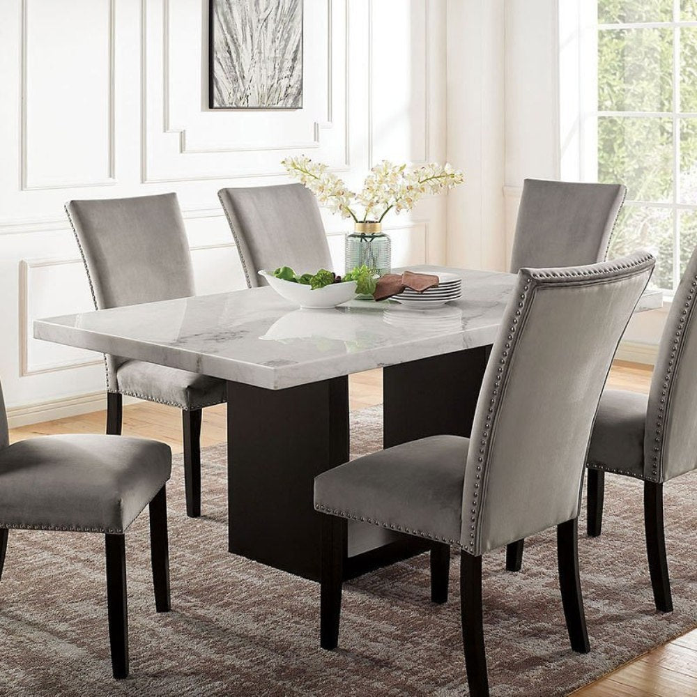English Elm Attractive Genuine Marble Top Dining Table Solid Wood Base Seats Six Transitional B2741S00761