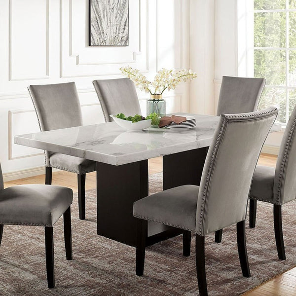 English Elm Attractive Genuine Marble Top Dining Table Solid Wood Base Seats Six Transitional B2741S00761