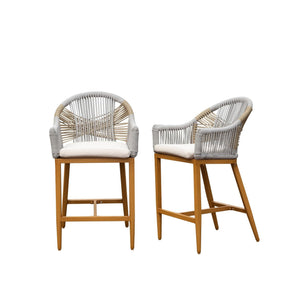 English Elm Bar Stools Set Of 2 – Stylish Outdoor Counter Height Chairs With Cushions, Boho Aluminum Design W1859P197313