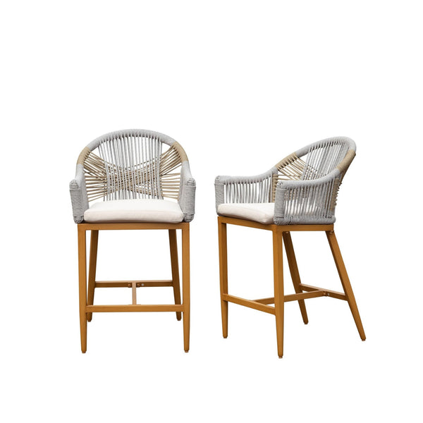 English Elm Bar Stools Set Of 2 – Stylish Outdoor Counter Height Chairs With Cushions, Boho Aluminum Design W1859P197313