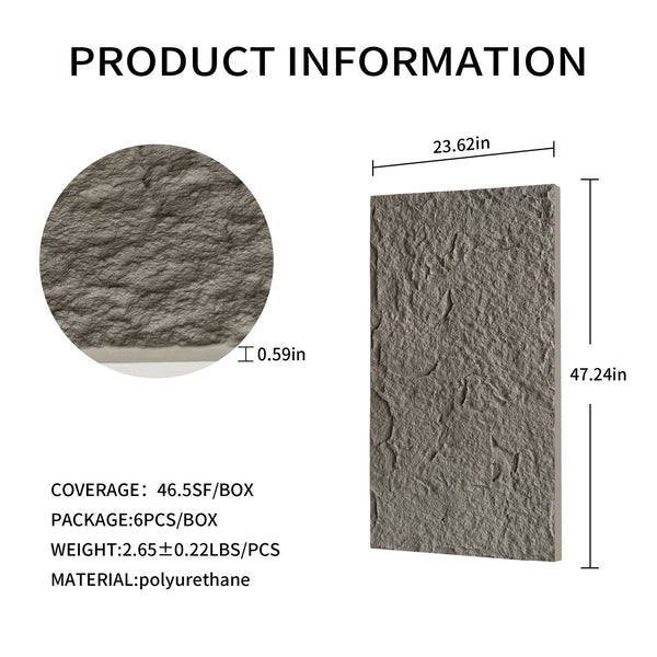 English Elm 3d Faux Stone Pu Wall Panels Set Lightweight Flame Resistant Architectural Accent Charcoal Grey W347P419789
