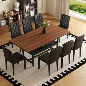 English Elm Table Set With 8 Ergonomic Pu Chairs & Walnut Grain Dining Table Featuring Under-Table Storage W1151S04288-GIGA