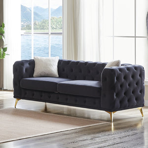 English Elm FX Velvet Chesterfield Sofa 82.5" Deluxe Tufted Design with 2 Pillows, Metal Legs, 750lb Capacity Black W1926S00072