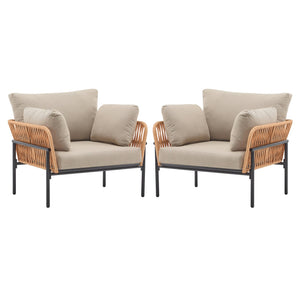 English Elm Christopher Knight Home® - [Set Of 2] 36" Beige Rope Iron Lounge Chairs With Cushions - Perfect For Indoor & Outdoor Spaces N767P237035N_2