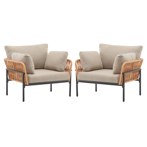 English Elm Christopher Knight Home® - [Set Of 2] 36" Beige Rope Iron Lounge Chairs With Cushions - Perfect For Indoor & Outdoor Spaces N767P237035N_2