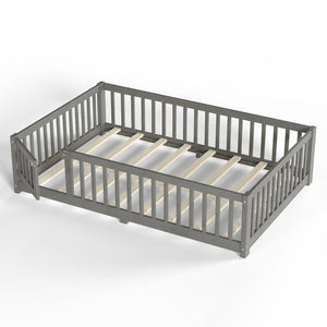 English Elm Twin Floor Bed Solid Pine Frame with Guardrails and Door for Safe Kid Sleep W1580P433578