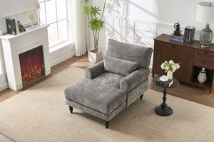 English Elm Modern Chaise Lounge with Plush High-Resilience Cushion and Solid Wood Frame for Durable Comfort Grey W2120P296386