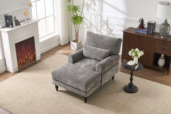 English Elm Modern Chaise Lounge with Plush High-Resilience Cushion and Solid Wood Frame for Durable Comfort Grey W2120P296386