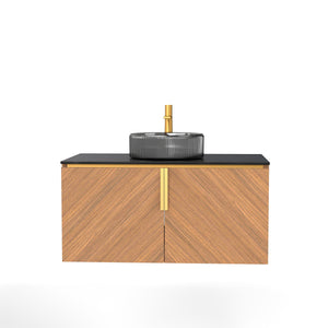 English Elm Arai 36" Modern Bathroom Vanity With Glass Basin & Sintered Stone Countertop - Stylish Storage Solution W2615S00357