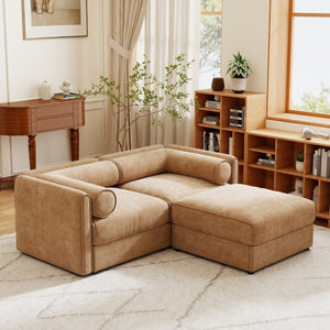 English Elm Stylish Camel Chenille 2-Seater Sofa With Ottoman Storage, Ergonomic Comfort & Modular Design W714S01225-GIGA