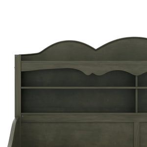 English Elm Twin Daybed Retro Wood Frame with Under Bed Drawers and Headboard Shelving Antique Grey N733S415358E