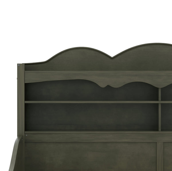 English Elm Twin Daybed Retro Wood Frame with Under Bed Drawers and Headboard Shelving Antique Grey N733S415358E