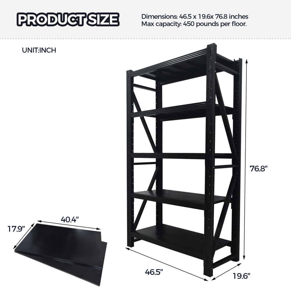 English Elm Five-tier Steel Garage Shelving Unit with Adjustable Levels and 1800 Lb Total Capacity W3752S00025