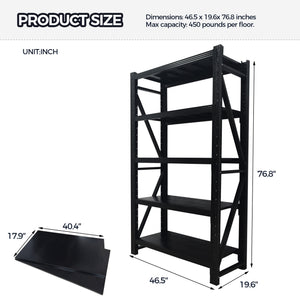 English Elm Five-tier Steel Garage Shelving Unit with Adjustable Levels and 1800 Lb Total Capacity W3752S00025