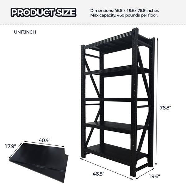 English Elm Five-tier Steel Garage Shelving Unit with Adjustable Levels and 1800 Lb Total Capacity W3752S00025