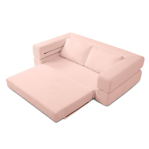 English Elm 81'' Corduroy Floor Sofa Convertible Loveseat Futon Sleeper with Foam Fill and Pillows Light Pink W1117P459735